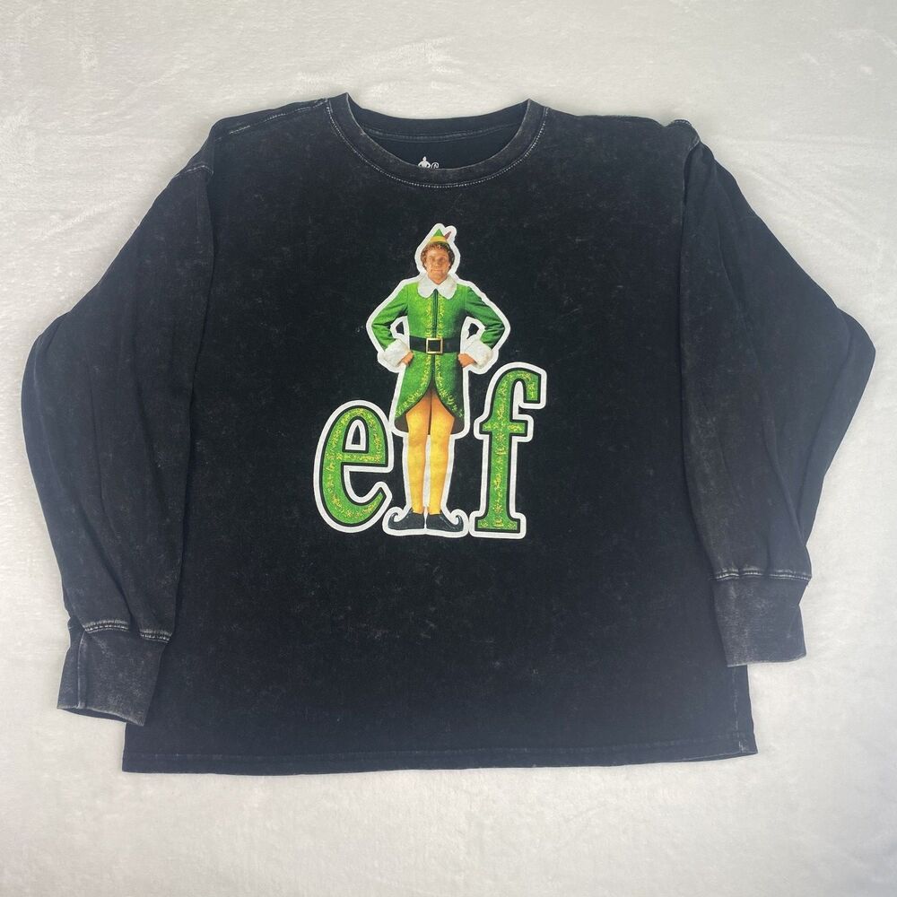 ELF Buddy the Elf Graphic Shirt Adult Large Black Holiday Christmas Long Sleeve